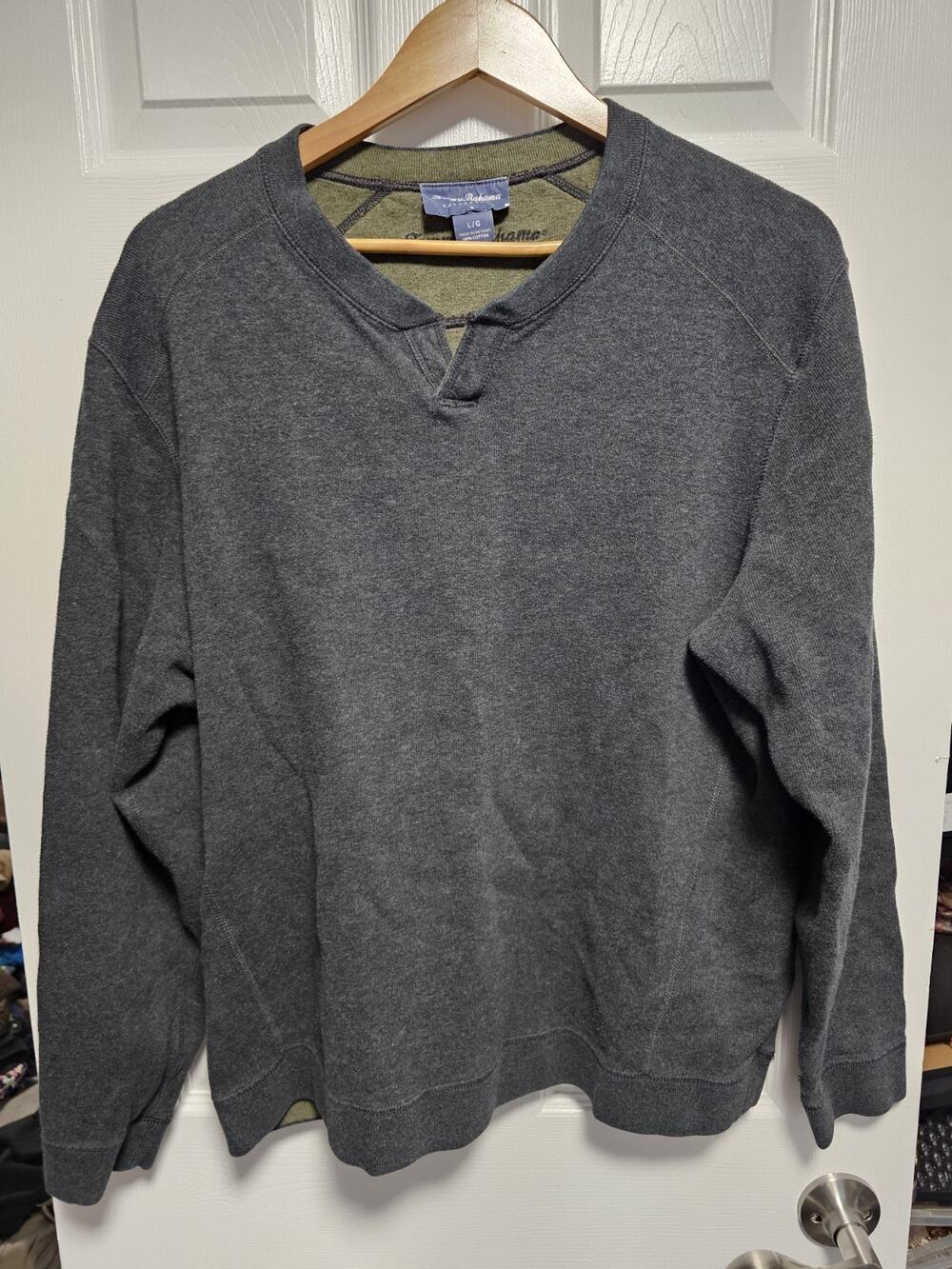 Tommy Bahama Reversible Grey Split Crew Neck Collar Pullover Sweater Men’s L